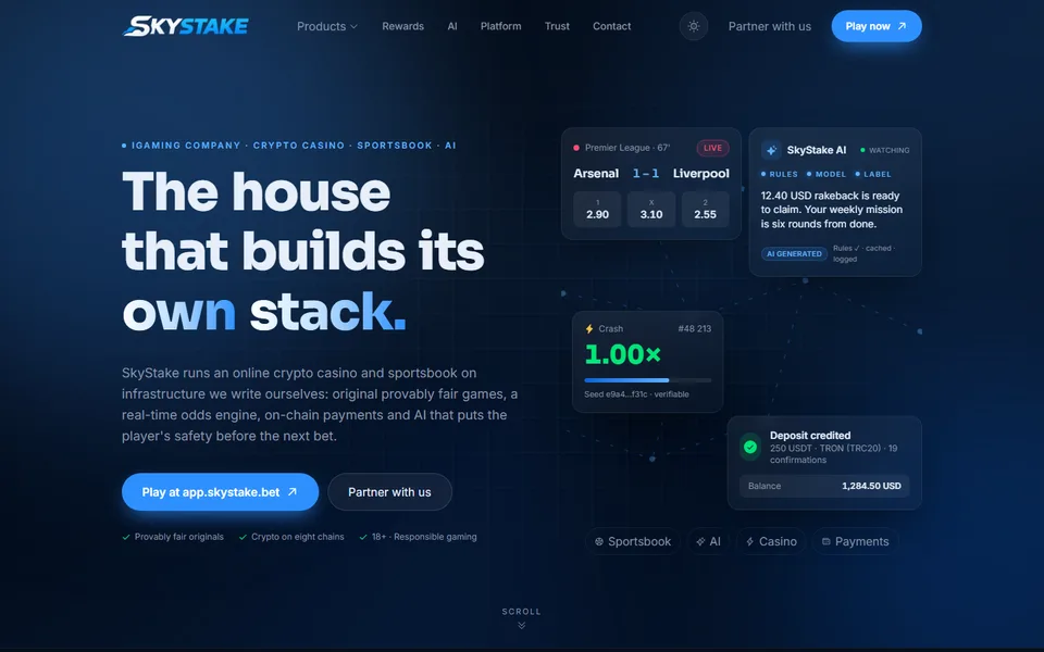 The skystake.bet home page